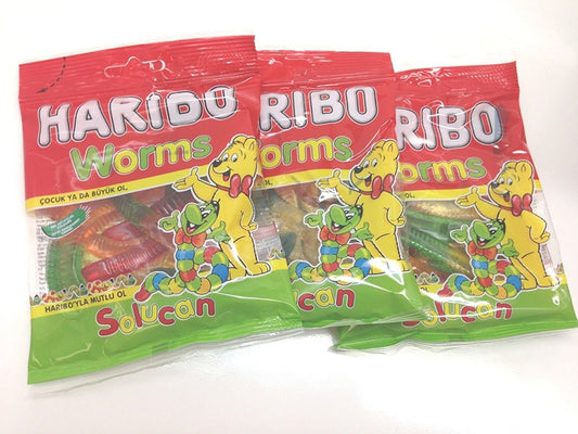 Haribo Gummi Candy, Worms 80g X 3, Halal, Jelly Candy