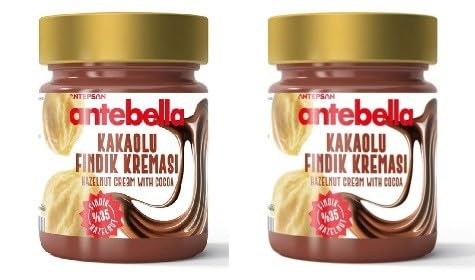 Antebella Hazelnut Cocoa Cream - Kakaolu Findik Kremasi – 320g (11.29 Oz Jar) – Rich & Nutritious Spread with 35% Hazelnuts - Perfect for Breakfast & Snacks - Pack of 2