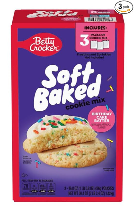 Betty Crockers Soft Baked Cookie Mix Birthday Cake, 16.8 oz, 3 Pack