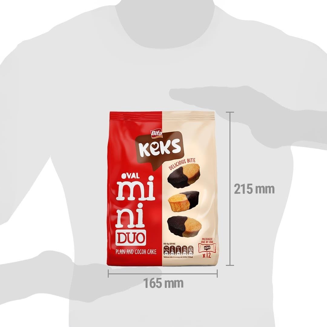 Bifa Keks Mini Oval Duo Cake, Plain and Cocoa Coated, 170g, 10 Count, Pack of 2
