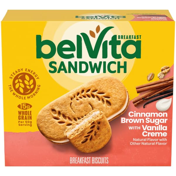 belViita Breakfast Sandwich Cinnamon Brown Sugar with Vanilla Creme Breakfast Biscuits, 5 Packs (2 Sandwiches Per Pack)