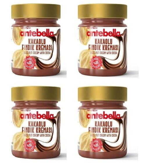 Antebella Hazelnut Cocoa Cream - Kakaolu Findik Kremasi – 320g (11.29 Oz Jar) – Rich & Nutritious Spread with 35% Hazelnuts - Perfect for Breakfast & Snacks - Pack of 4