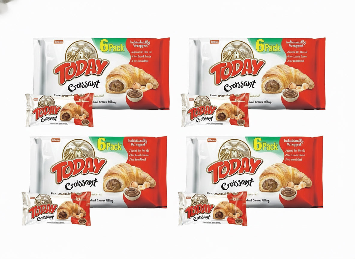 Today Chocolate Croissant | Individually Wrapped, Buttery Soft Croissant, Ready to eat Breakfast Pastry, or Lunchbox Snacks - Each pack contains 6 pastries, 4-pack deal for a total of 24 croissants byElvan