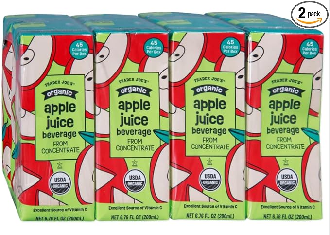Trader Joe's Organic Apple Juice Beverage 6.75 Fl Oz X 8 (2 pack)