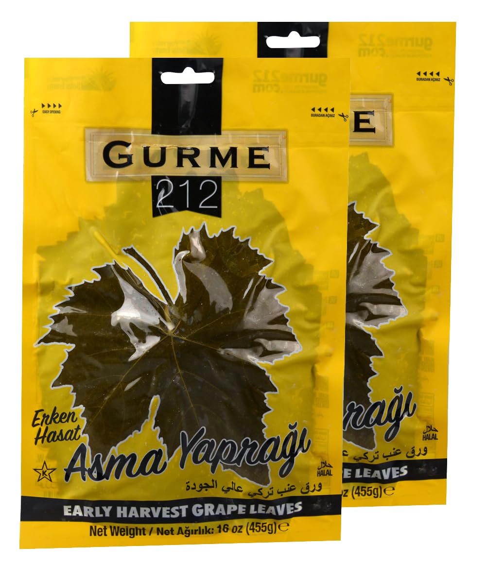Gurme212 Premium Turkish Grape Leaves (Leaves for Dolma) 16 oz/455g (Early Harvest, 2-pack)