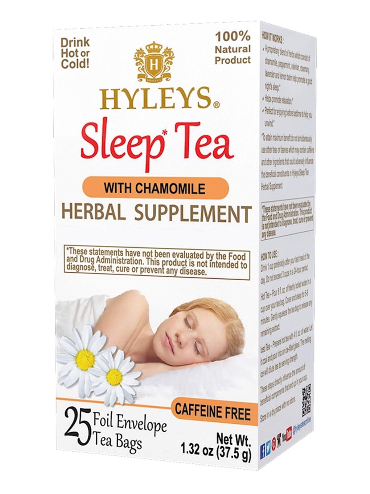 Hyleys Caffeine-Free Herbal Tea - Mint, Rosemary, Valerian Root, Lavender - 25 Tea Bags (1 Pack) - Calm Sleep Tea for a Relaxing Nightly Cup