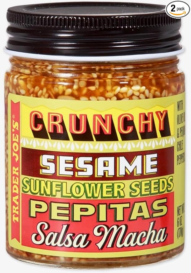 Trader J's Crunchy Sesame Sunflower Seeds Pepitas Salsa Macha (6 oz) ~ Pack of 2
