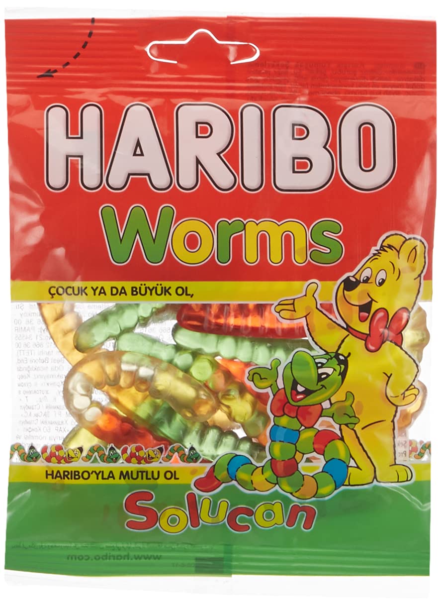 Haribo Gummi Candy, Worms, 80g x 24, Halal, 24 Packs, Solucan