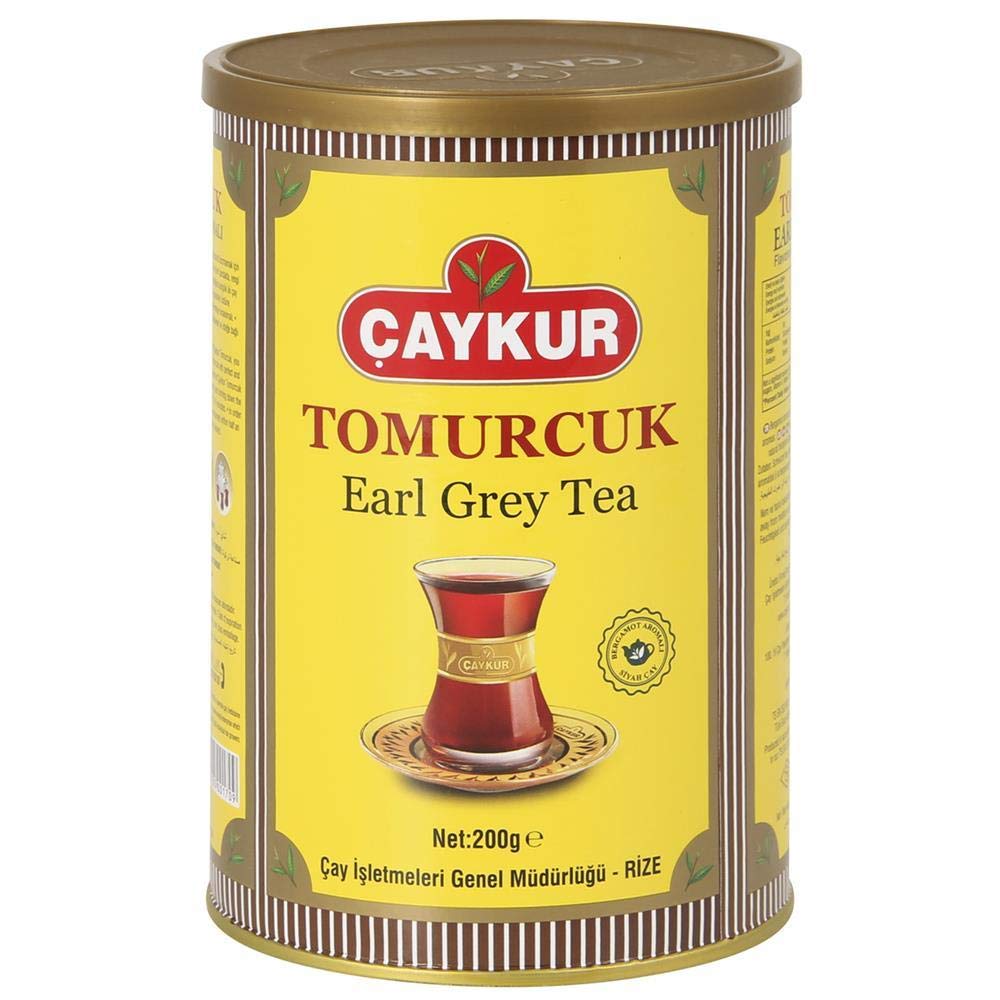 Caykur Earl Grey Tea in Round Can Bergamot flavored tea - (Export Tomurcuk Tea) 7.05oz (200gr) (Pack of 2)
