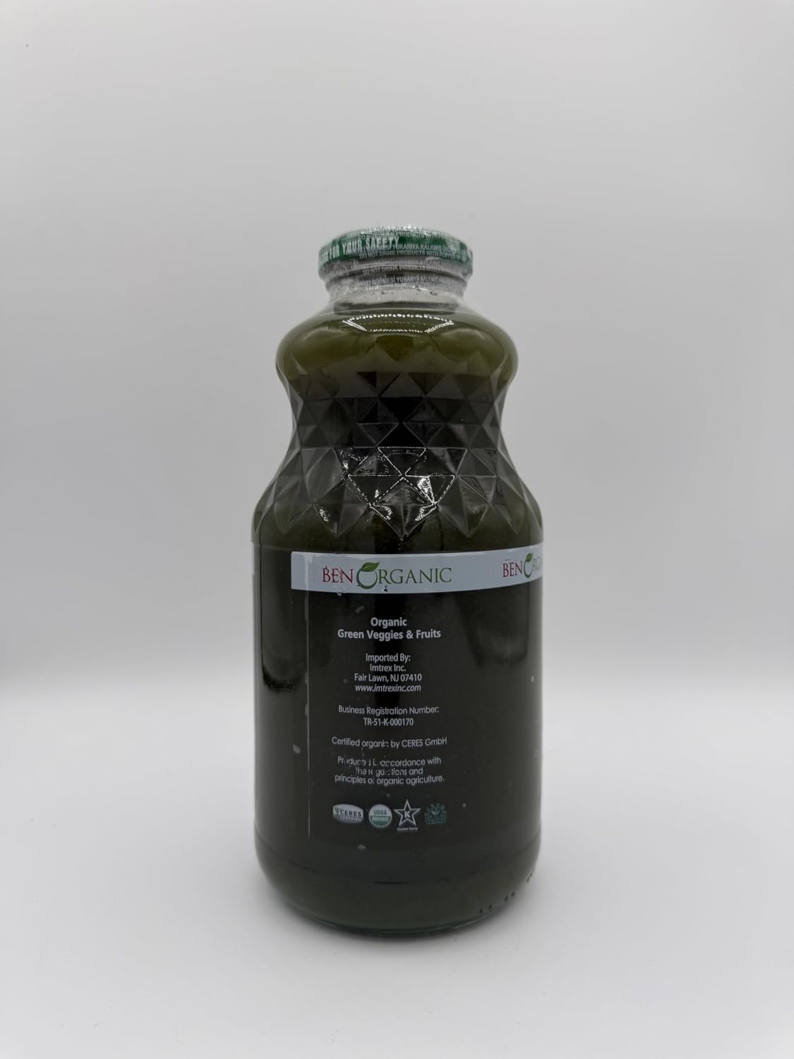 Organic Green Veggies & Fruits 100% Juice 32oz (946ml) Kosher/Halal