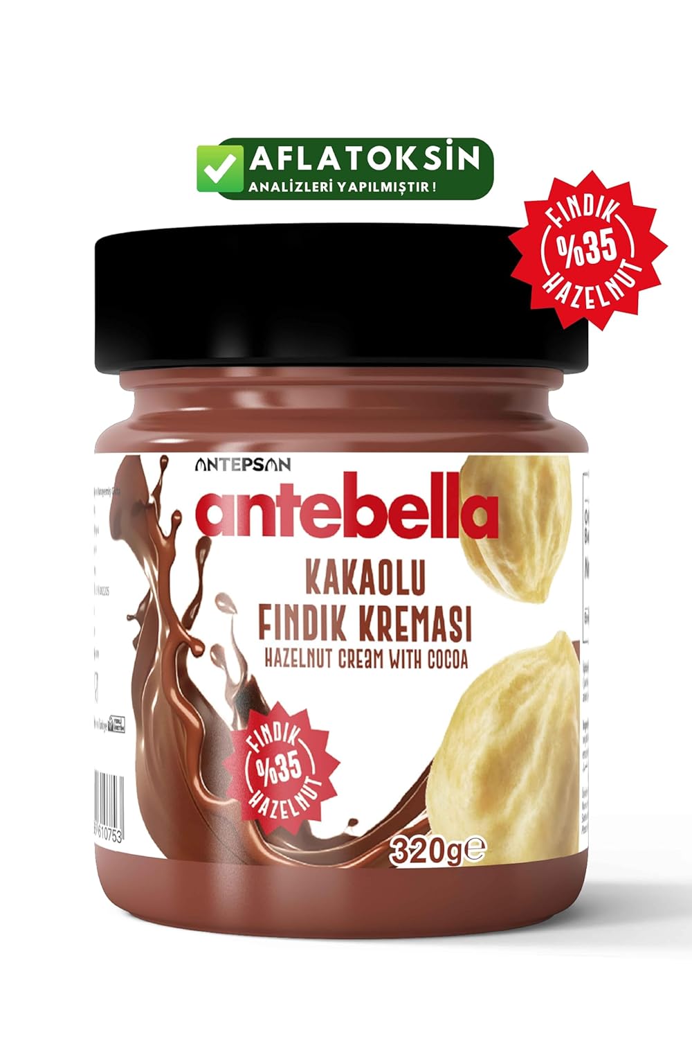 Antebella Hazelnut Cocoa Cream - Kakaolu Findik Kremasi – 320g (11.29 Oz Jar) – Rich & Nutritious Spread with 35% Hazelnuts - Perfect for Breakfast & Snacks - Pack of 6