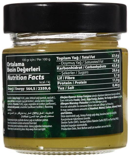 Antebella Pistachio Cream - Antep Fistigi Kremasi - 30% Pistachio - Spreadable - Perfect for Kunafah & Dubai Chocolate Bars - No Palm Oil - 200gr/7.06 Oz Jar - Pack of 3