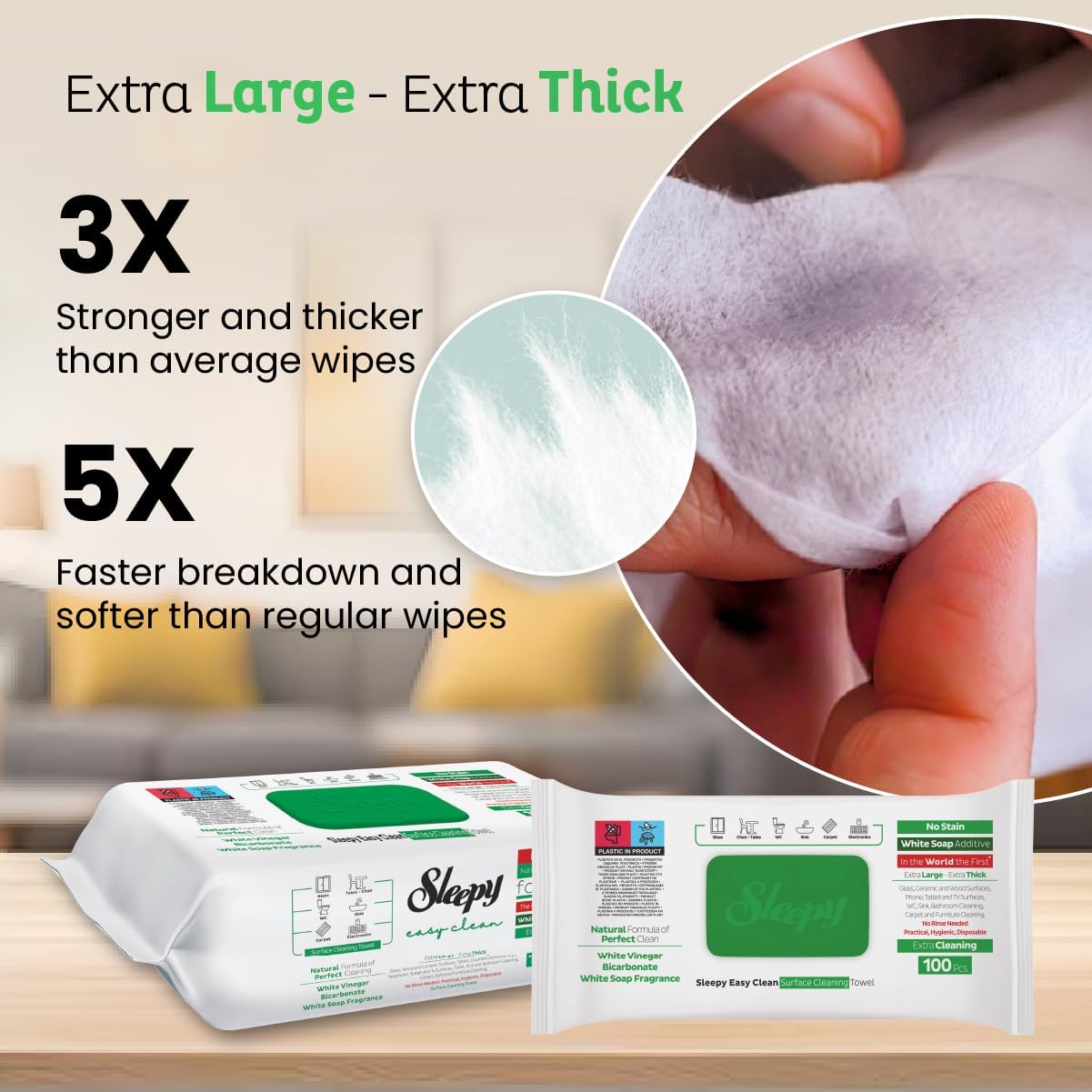 Easy Clean All Purpose Cleaning Wet Wipes, Disposable Multi Surface Cleaner Towel 8.5"" x 10"" Large and Thick