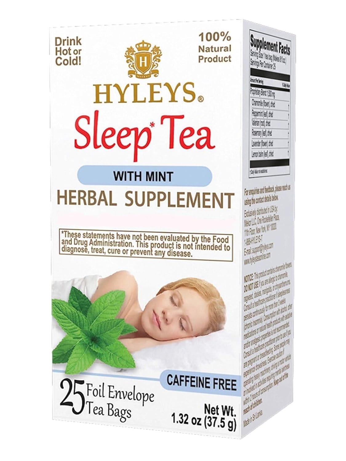Hyleys Caffeine-Free Herbal Tea - Mint, Rosemary, Valerian Root, Lavender - 25 Tea Bags (1 Pack) - Calm Sleep Tea for a Relaxing Nightly Cup