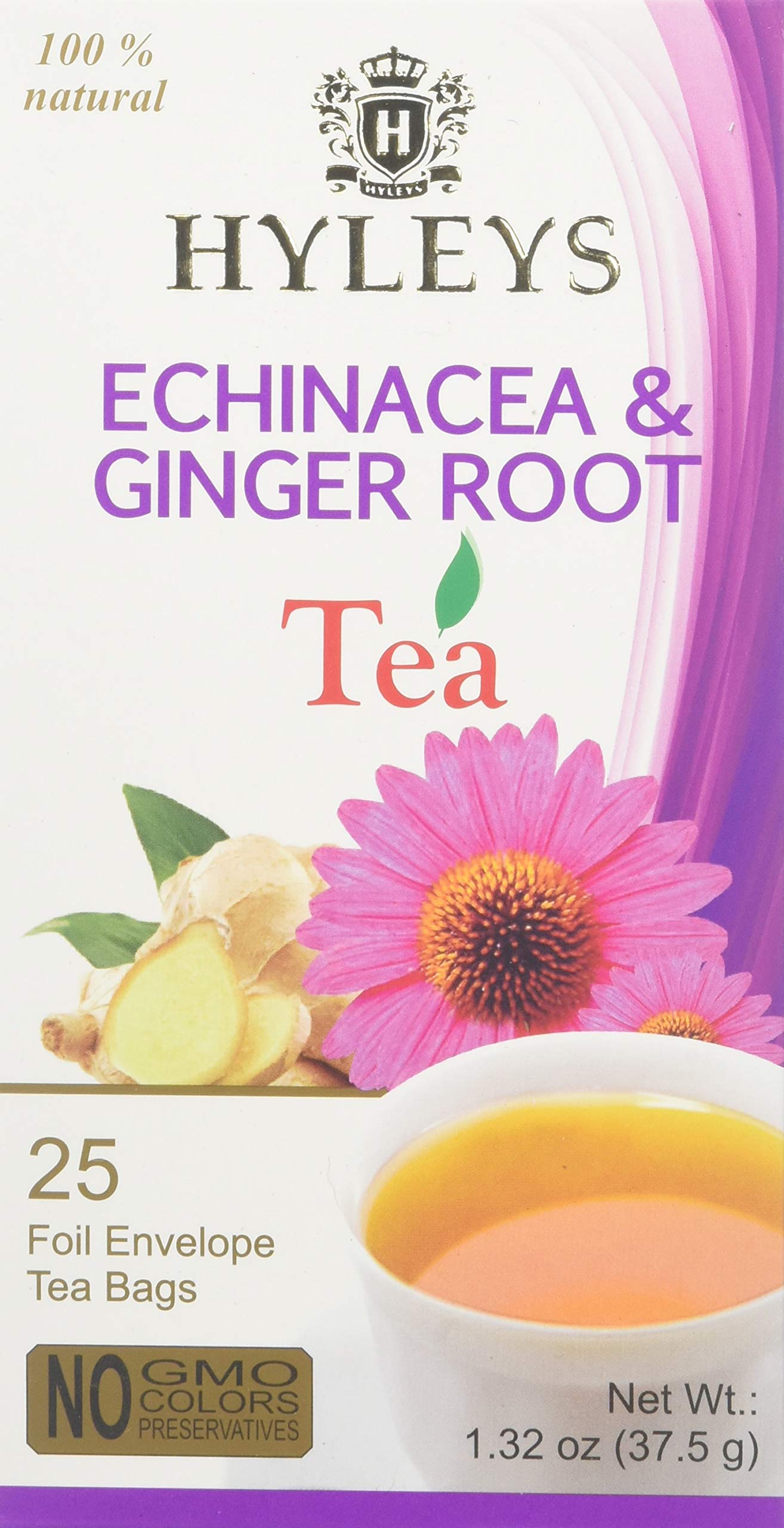 Hyleys Wellness Ginger & Honey Black Tea - Natural Digestive Support with Pure Ceylon Tea - 25 Tea Bags