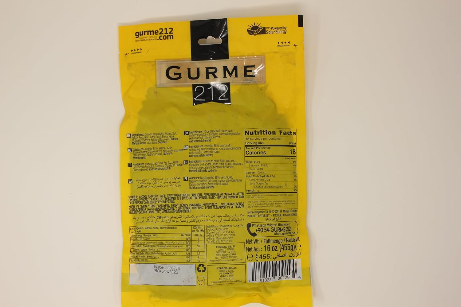 Gurme212 Premium Turkish Grape Leaves (Leaves for Dolma) 16 oz/455g (Early Harvest, 10-pack)