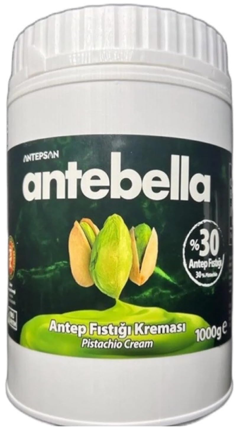 Antebella Pistachio Cream - Antep Fistigi Kremasi – 1kg (2.2 lbs) – 100% Turkish Antep Pistachio Spread - Rich & Natural Flavor - Pack of 1