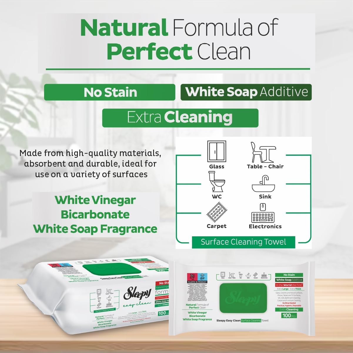 Easy Clean All Purpose Cleaning Wet Wipes, Disposable Multi Surface Cleaner Towel 8.5"" x 10"" Large and Thick