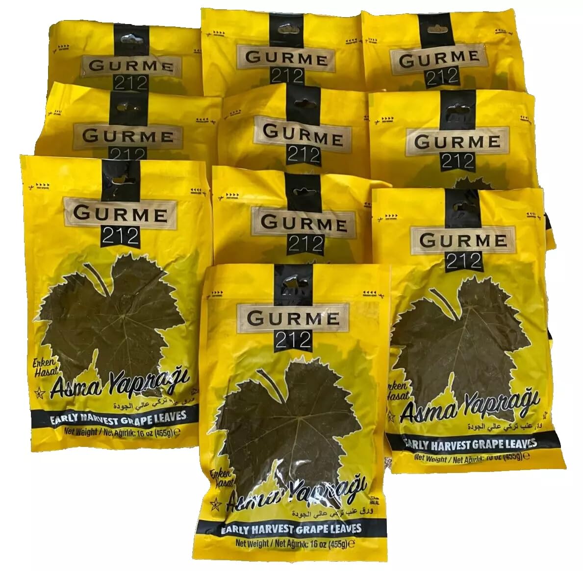 Gurme212 Premium Turkish Grape Leaves (Leaves for Dolma) 16 oz/455g (Early Harvest, 10-pack)