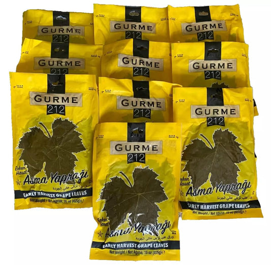 Gurme212 Premium Turkish Grape Leaves (Leaves for Dolma) 16 oz/455g (Early Harvest, 10-pack)