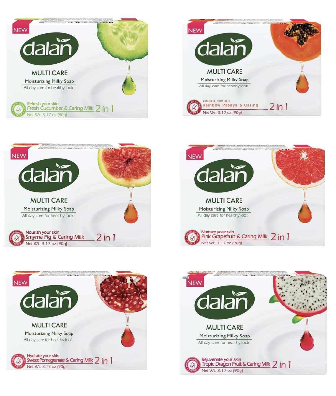 Dalan Multi Care Moisturizing Soap 2 in 1 (Fresh Cucumber & Caring Milk, 3 Pack)