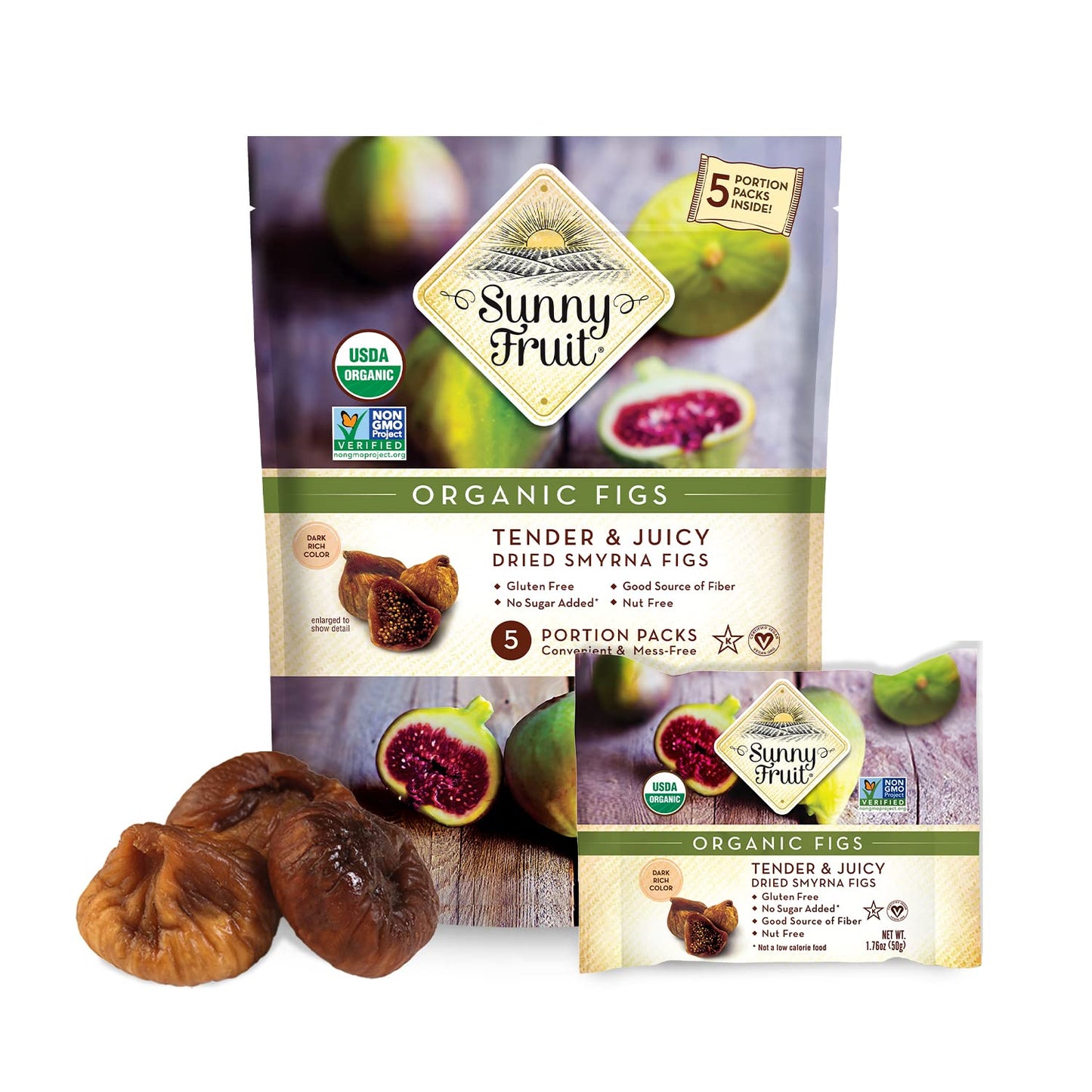 Sunny Fruit Soft Organic Turkish Dried Figs - 1 Bag (5 Individual Portion Packs) | No Preservatives, No Sugar Added | Healthy, Convenient Snack Packs | ORGANIC, NON-GMO, VEGAN, HALAL, KOSHER