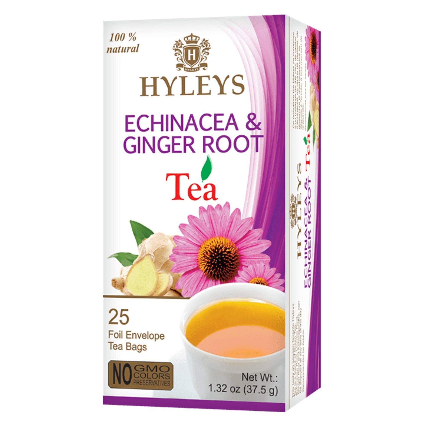 Hyleys Wellness Ginger & Honey Black Tea - Natural Digestive Support with Pure Ceylon Tea - 25 Tea Bags