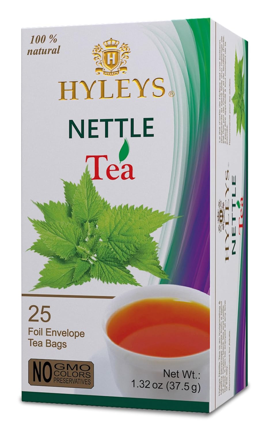 Hyleys Natural Wellness Nettle Leaves with Black Tea - Pure Ceylon Tea Blend - 100% Natural, Sugar-Free, Gluten-Free, Non-GMO - 25 Tea Bags
