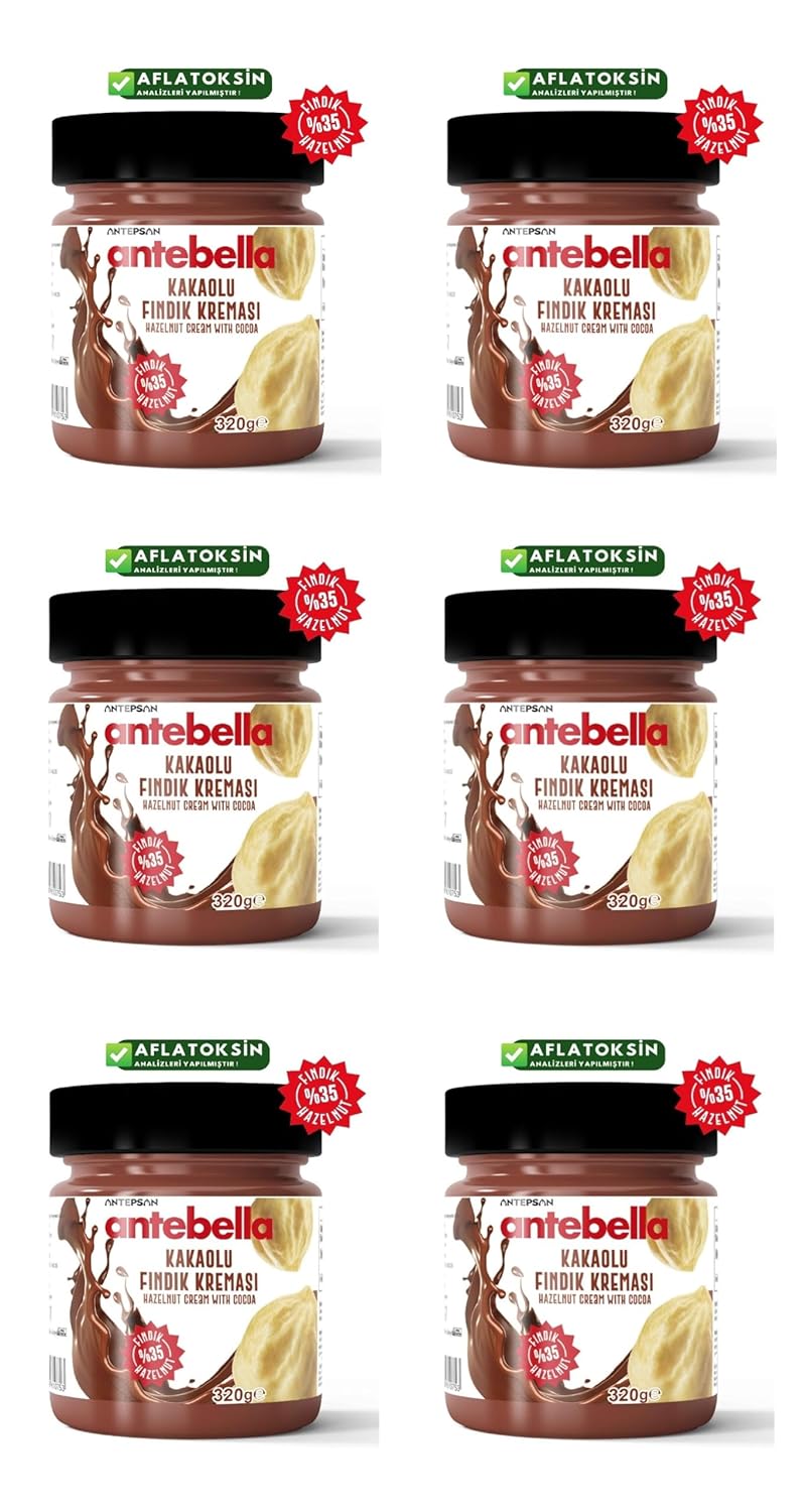 Antebella Hazelnut Cocoa Cream - Kakaolu Findik Kremasi – 320g (11.29 Oz Jar) – Rich & Nutritious Spread with 35% Hazelnuts - Perfect for Breakfast & Snacks - Pack of 6