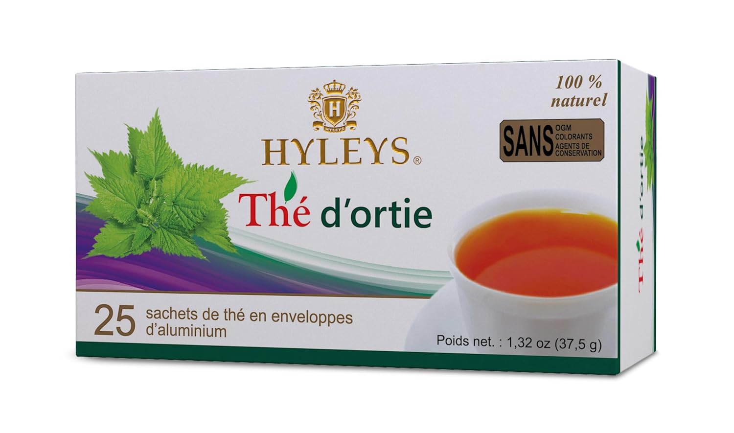Hyleys Natural Wellness Nettle Leaves with Black Tea - Pure Ceylon Tea Blend - 100% Natural, Sugar-Free, Gluten-Free, Non-GMO - 25 Tea Bags