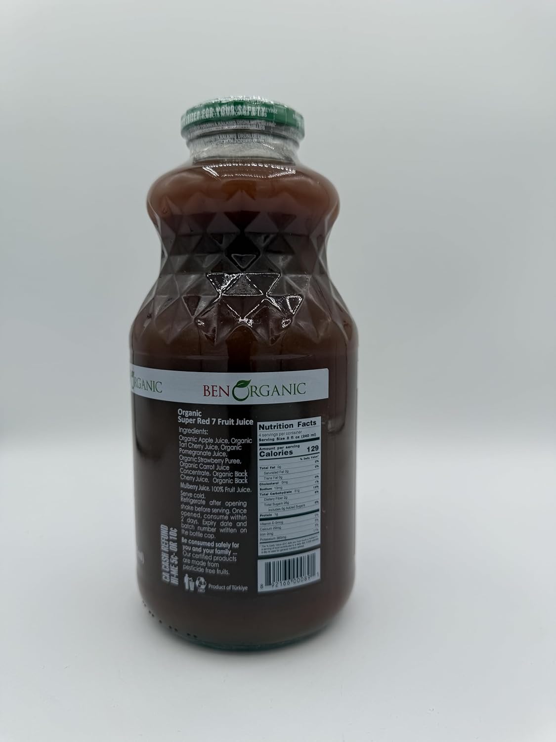 Organic Super Red 7 Fruits 100% Juice 32oz (946ml) Kosher/Halal