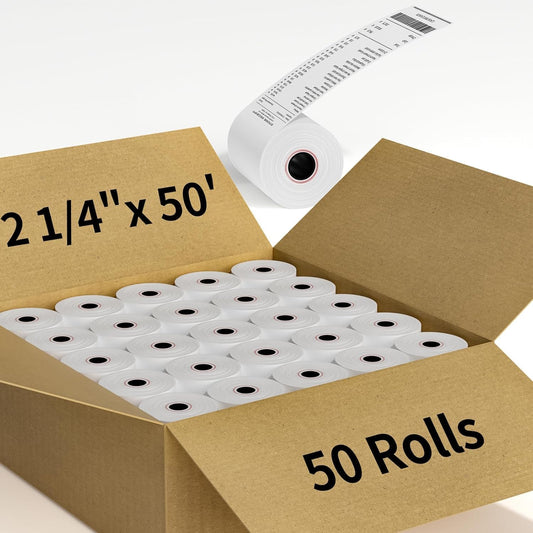Thermal POS Paper Rolls, 2.25 x 50 Feet, 50 Rolls per Case, BPA Free