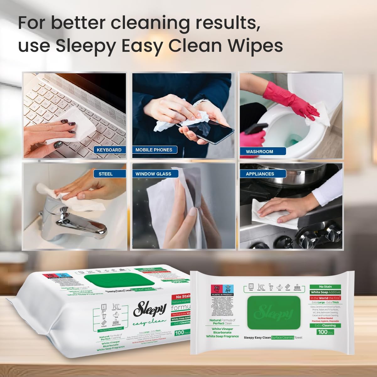 Easy Clean All Purpose Cleaning Wet Wipes, Disposable Multi Surface Cleaner Towel 8.5"" x 10"" Large and Thick