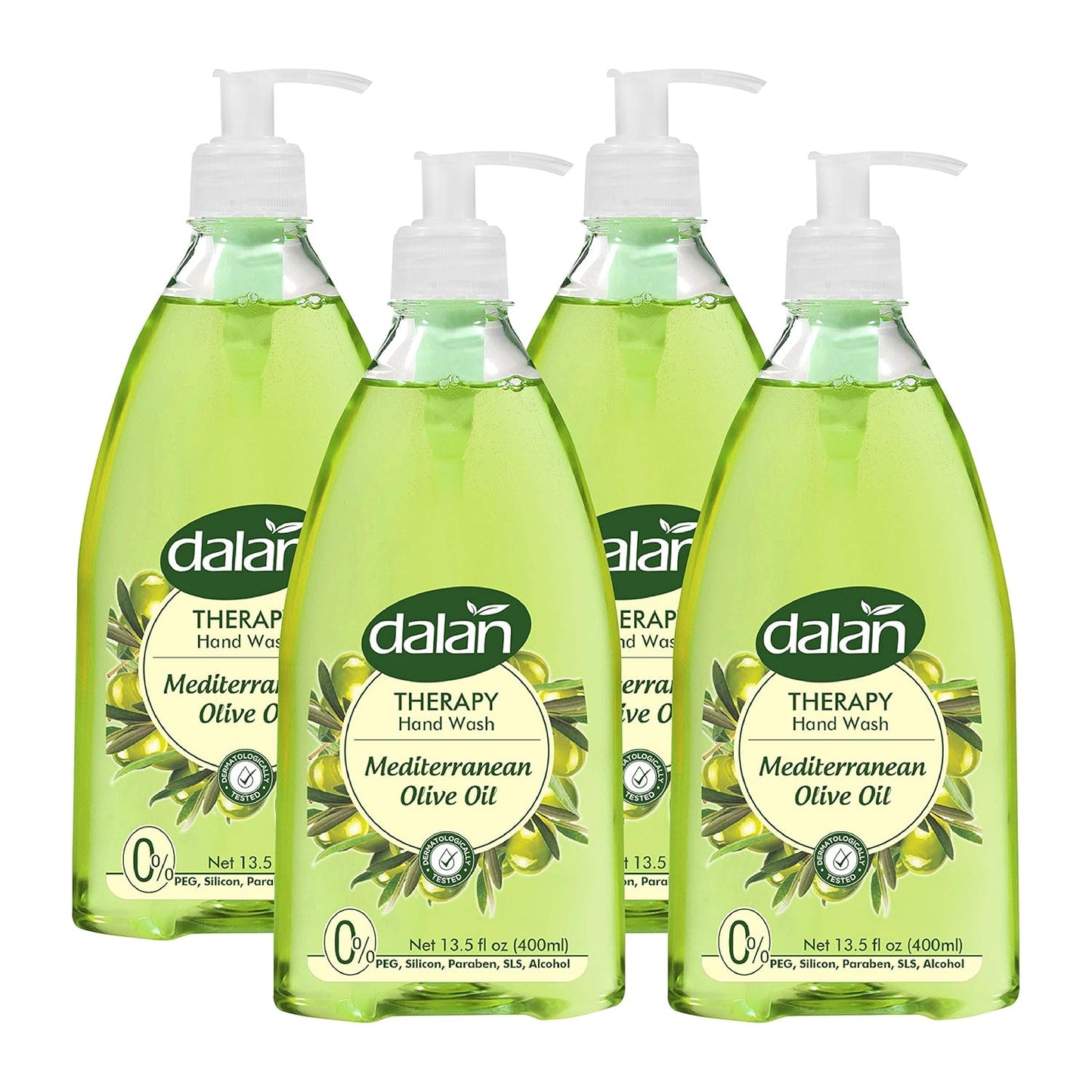 Dalan Therapy Mediterranean Olive Oil Ultra Moisturizing Liquid Hand Soap for Normal and Dry Hands Fresh Clean and Soft Feeling (13.5 Fl Oz / 400 mL (Pack of 4))