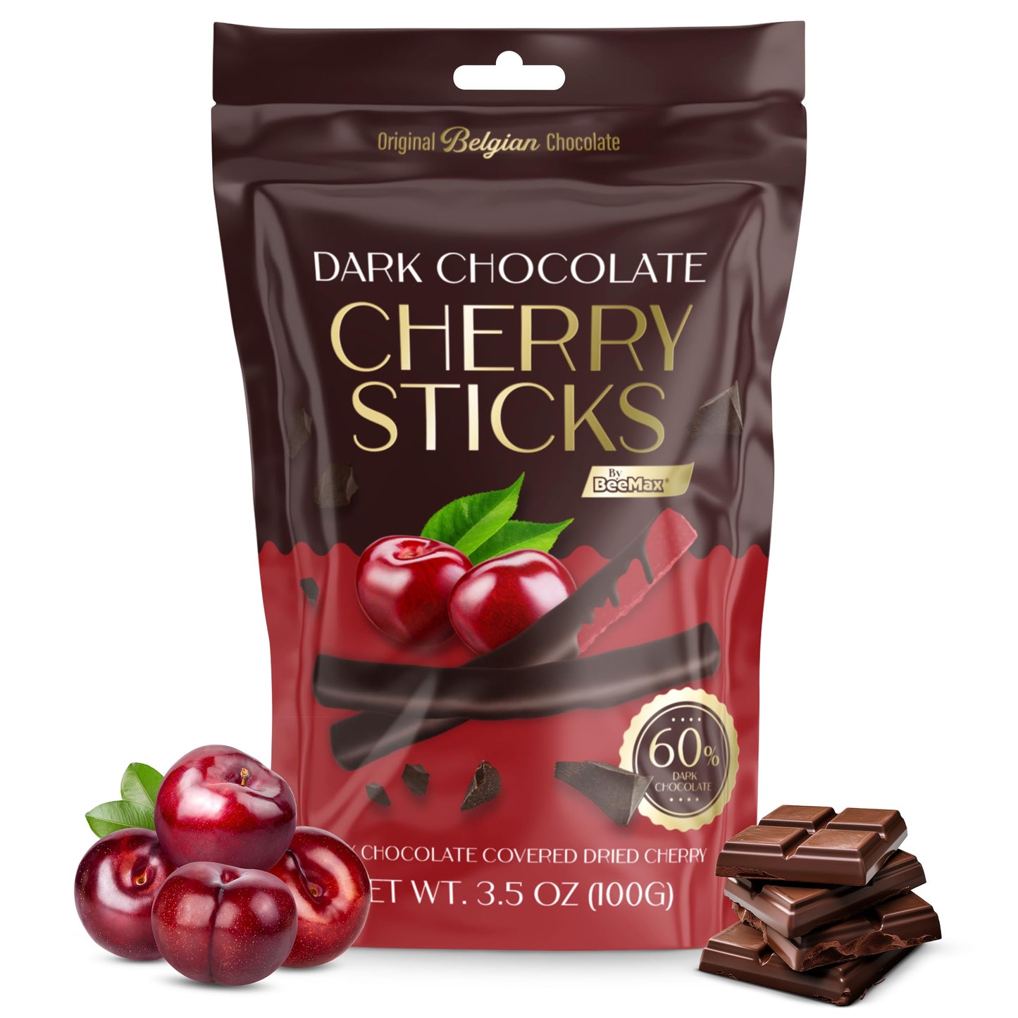 Belgian Chocolate Covered Fruit Sticks - Gourmet Covered Dried Fruit, 3.5 oz Resealable Pouch, Non-GMO, Perfect Treat for Chocolate Lovers (Milk Chocolate, Mixed Berries)