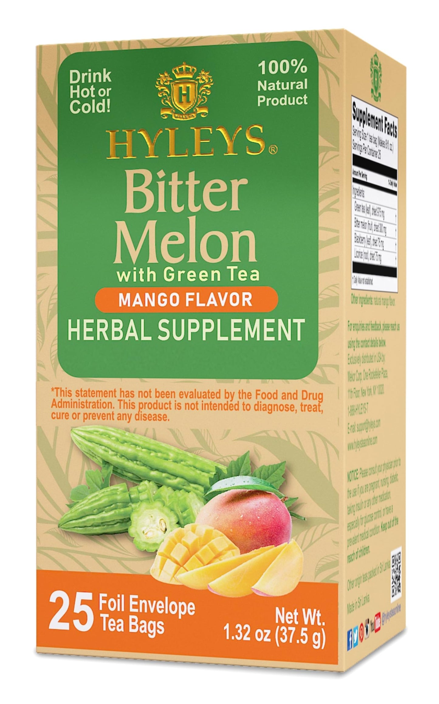 Hyleys Natural Wellness Nettle Leaves with Black Tea - Pure Ceylon Tea Blend - 100% Natural, Sugar-Free, Gluten-Free, Non-GMO - 25 Tea Bags