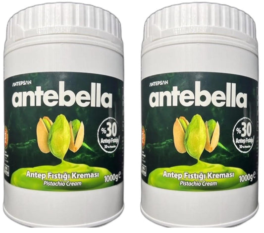 Antebella Pistachio Cream - Antep Fistigi Kremasi – 1kg (2.2 lbs) – 100% Turkish Antep Pistachio Spread - Rich & Natural Flavor - Pack of 2