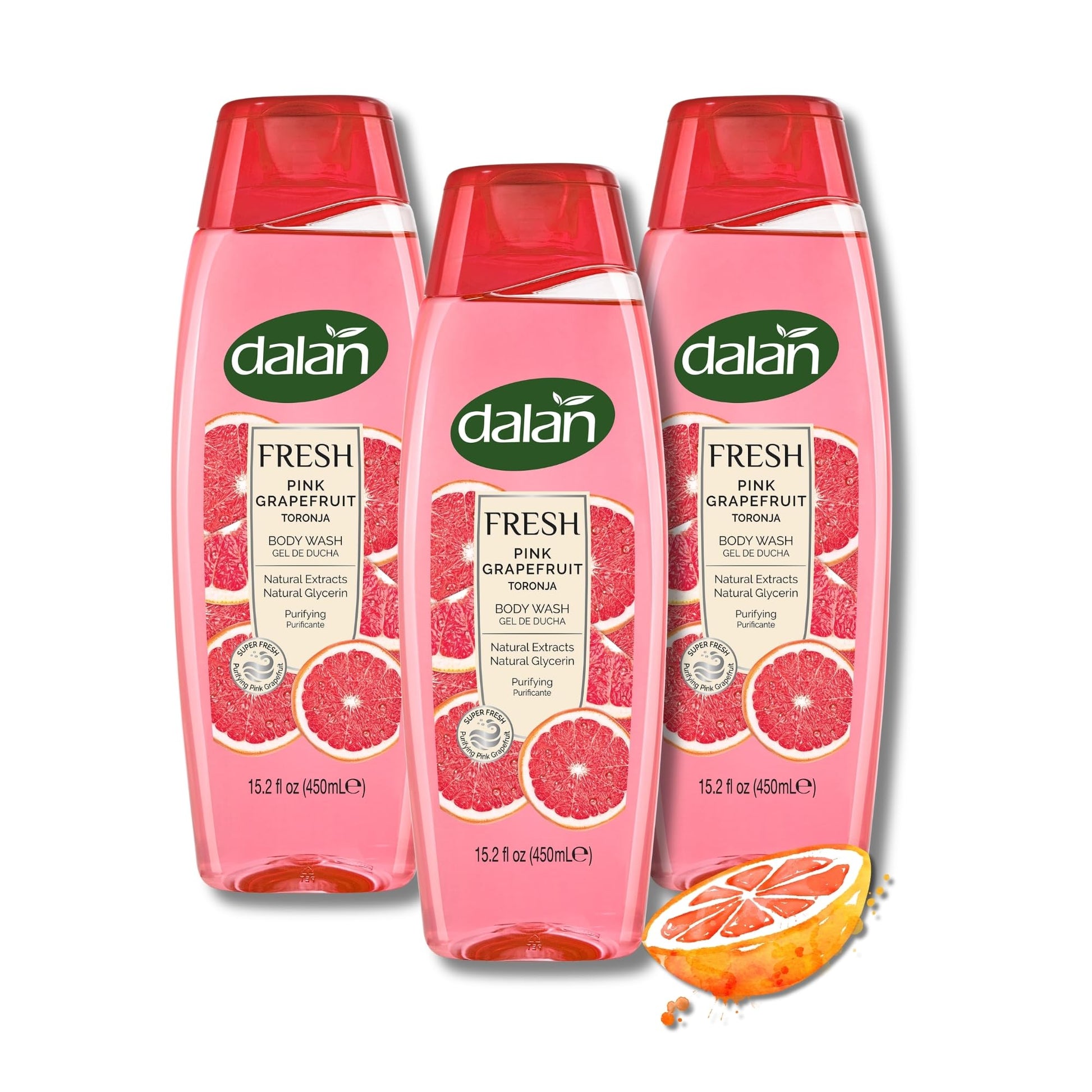 Dalan Natural Extracts Body Wash, with Fresh Pink Grapefruit & Aloe Vera & Sea Minerals, 15.2 fl oz (1 Pack, Grapefruit)