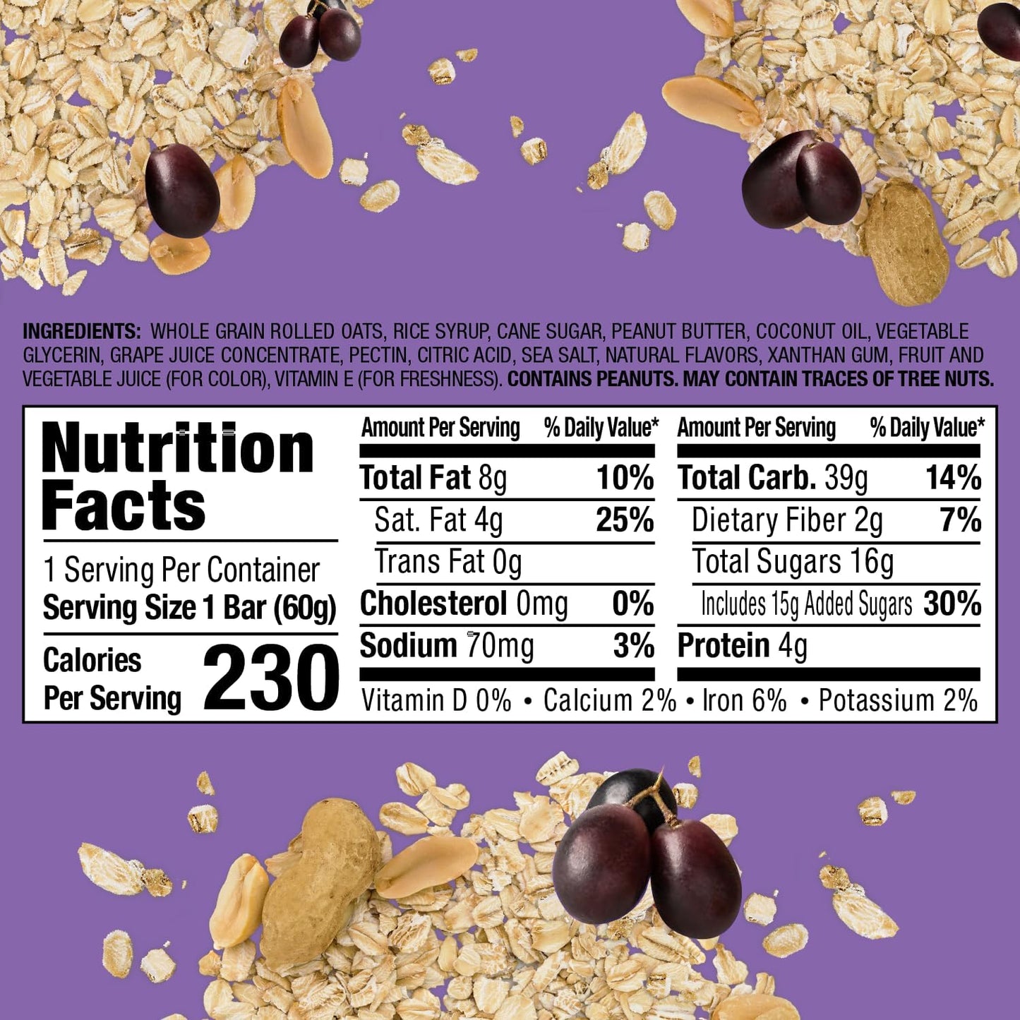 Bobos Gluten Free PB&Js Soft Baked Peanut Butter Oat Crust with Jelly Filling, Grape and Strawberry, 37.8 OZ (Pack of 18) GLUTEN FREE