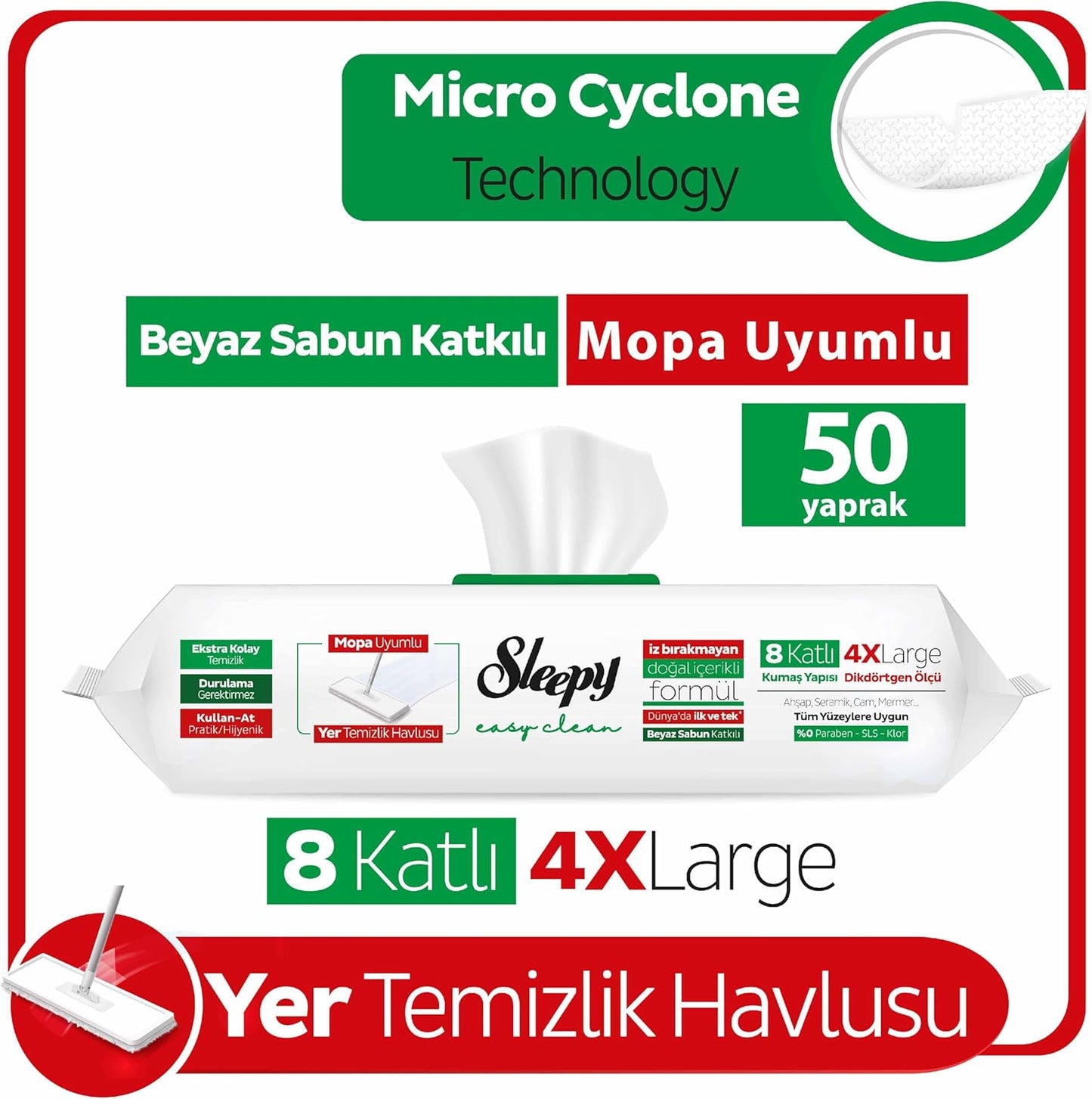 Easy Clean White Soap Additive Mopa Compatible Floor Cleaning Towel, 50 Sheets