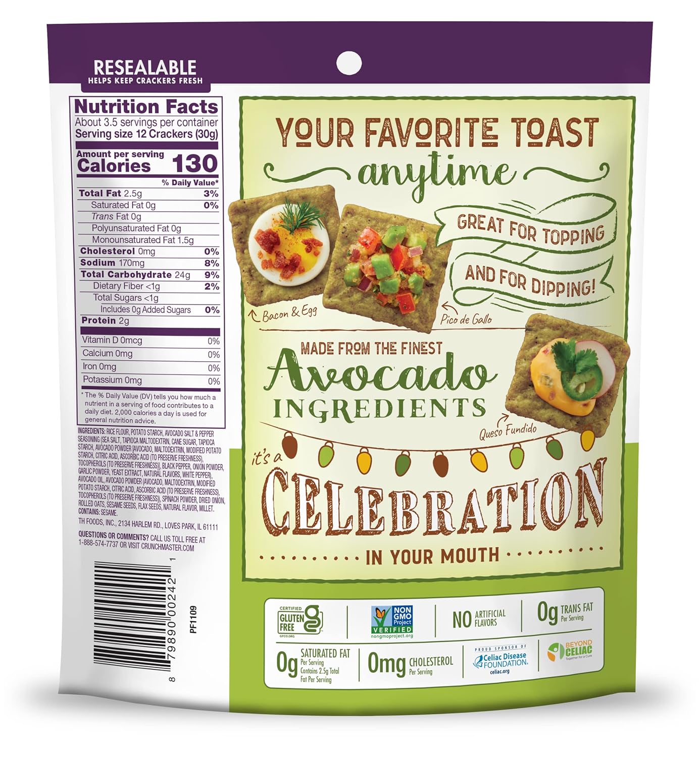 Crunchmaster Avocado Toast Crunchy, Baked Rice Crackers, Salt & Pepper, No Artificial Flavors, Vegan, Kosher, Gluten Free & Non-GMO, 3.54 Ounce (Pack of 12)