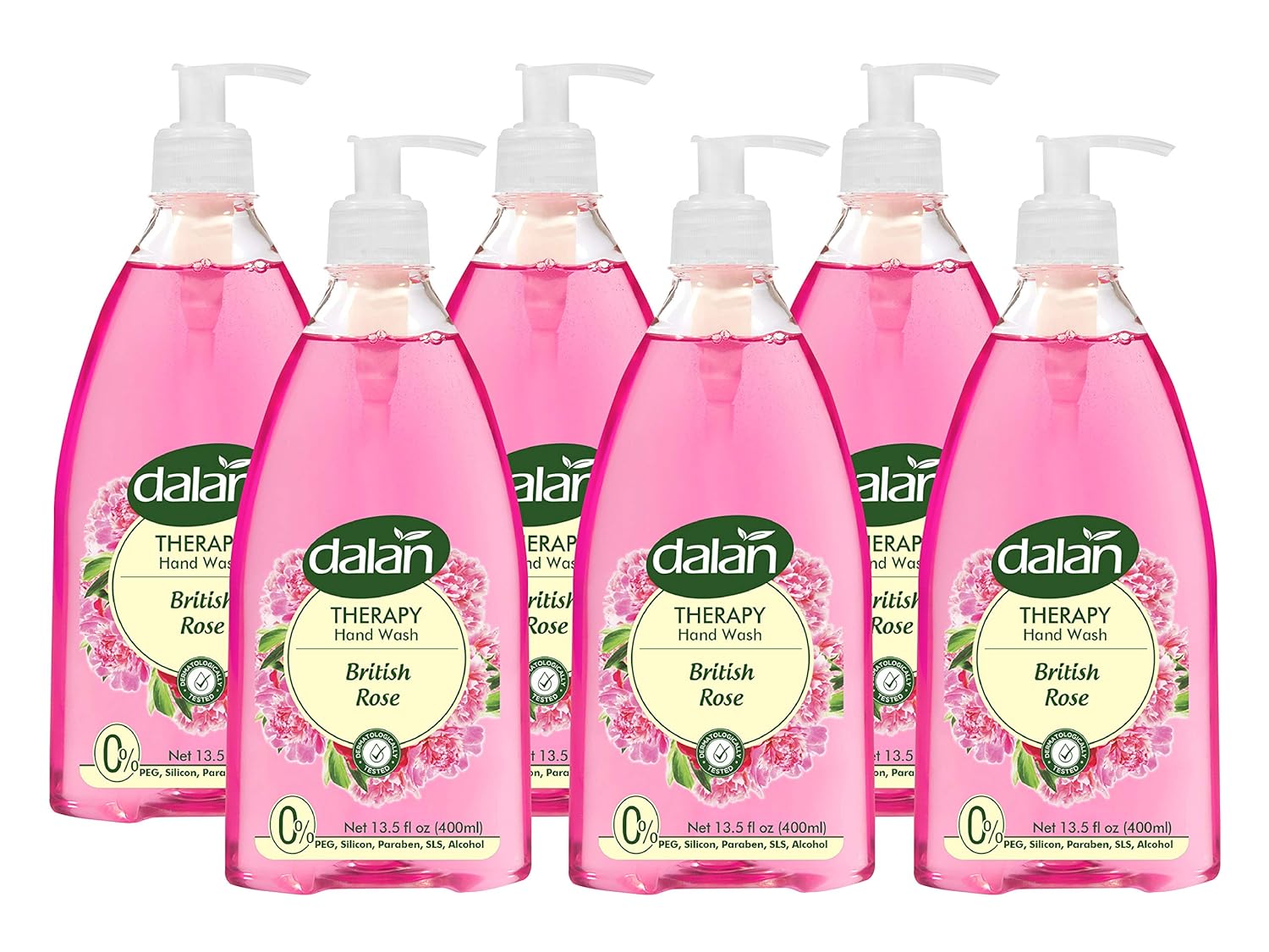 Dalan Therapy British Rose Ultra Moisturizing Liquid Hand Soap for Normal and Dry Hands Fresh Clean and Soft Feeling (13.5 Fl Oz / 400 mL (Pack of 6))