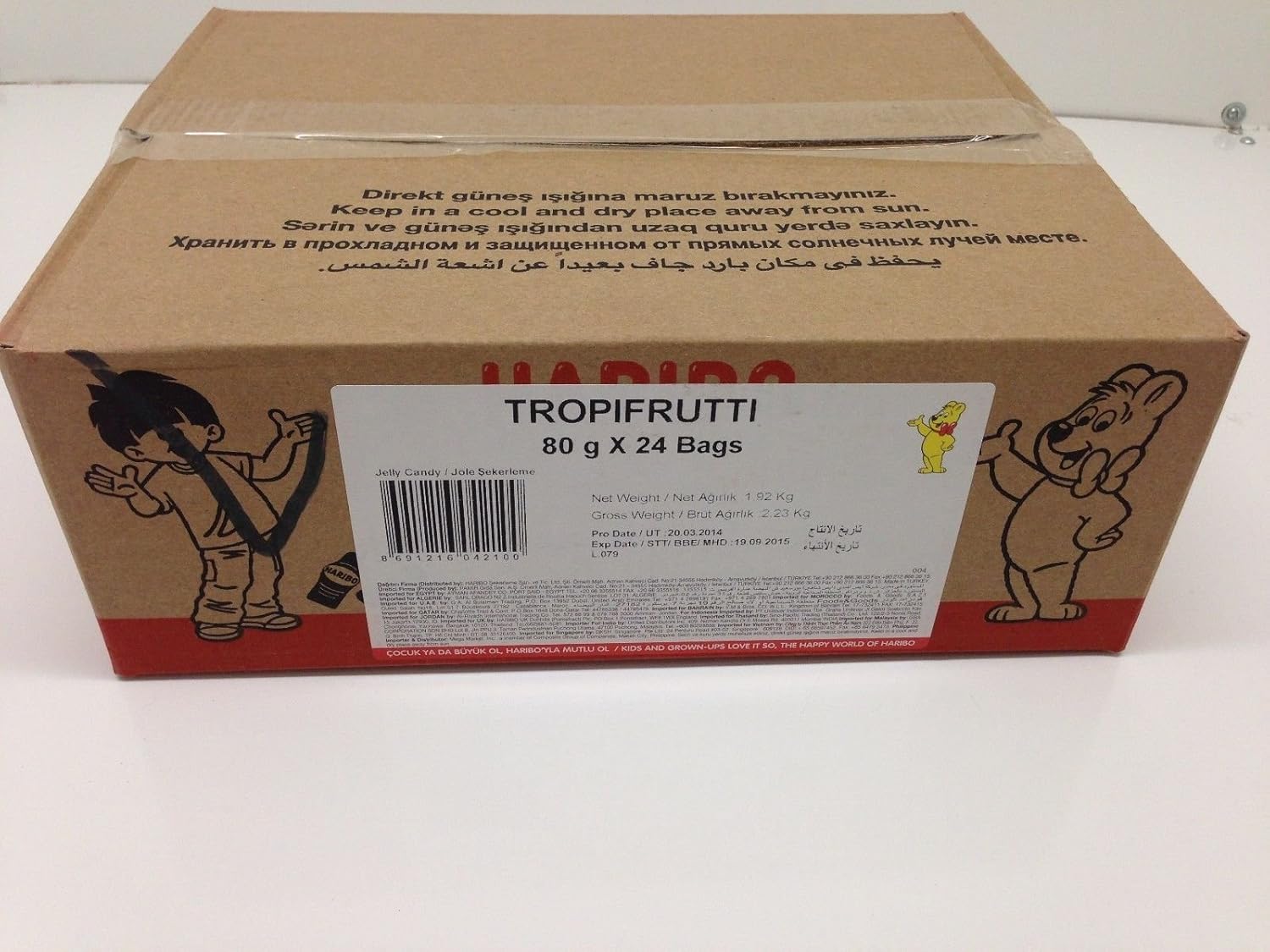 Haribo Gummi Candy, Tropifrutti, 80g x 24, Halal, 24 Packs, Tropik Meyve