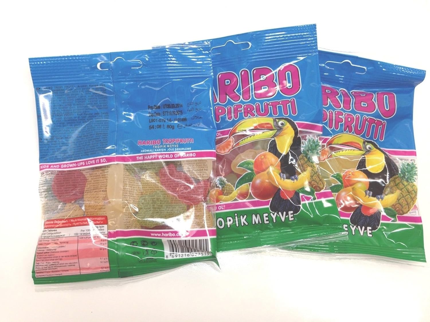 Haribo Gummi Candy, Tropifrutti, 80g x 24, Halal, 24 Packs, Tropik Meyve