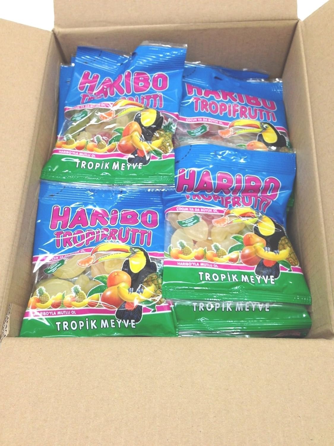 Haribo Gummi Candy, Tropifrutti, 80g x 24, Halal, 24 Packs, Tropik Meyve