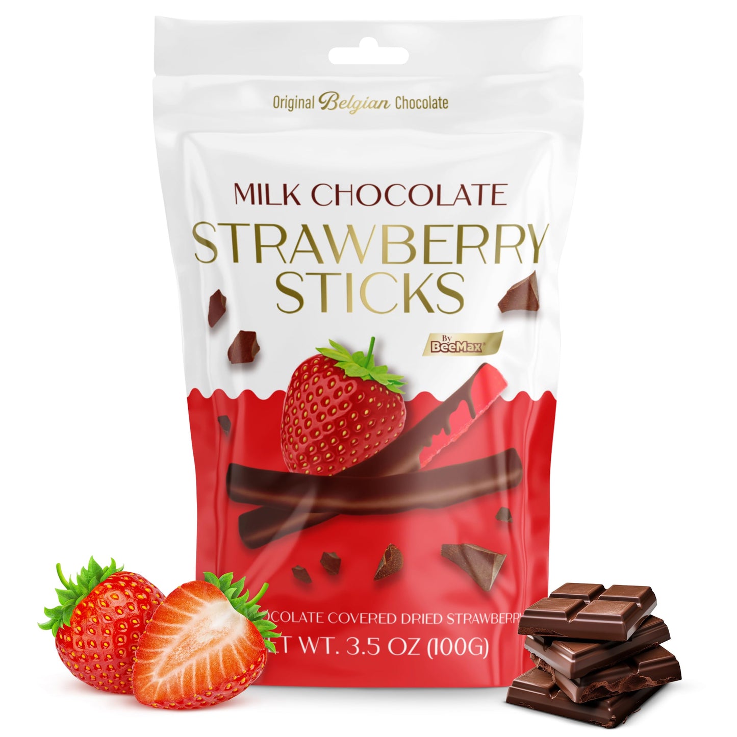 Belgian Chocolate Covered Fruit Sticks - Gourmet Covered Dried Fruit, 3.5 oz Resealable Pouch, Non-GMO, Perfect Treat for Chocolate Lovers (Milk Chocolate, Mixed Berries)