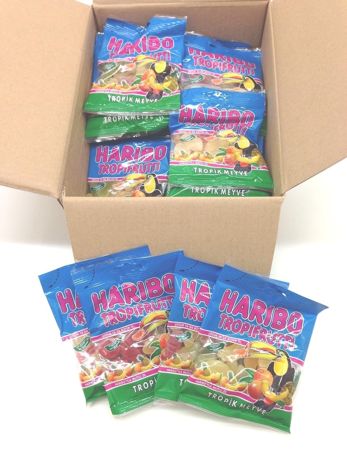 Haribo Gummi Candy, Tropifrutti, 80g x 24, Halal, 24 Packs, Tropik Meyve