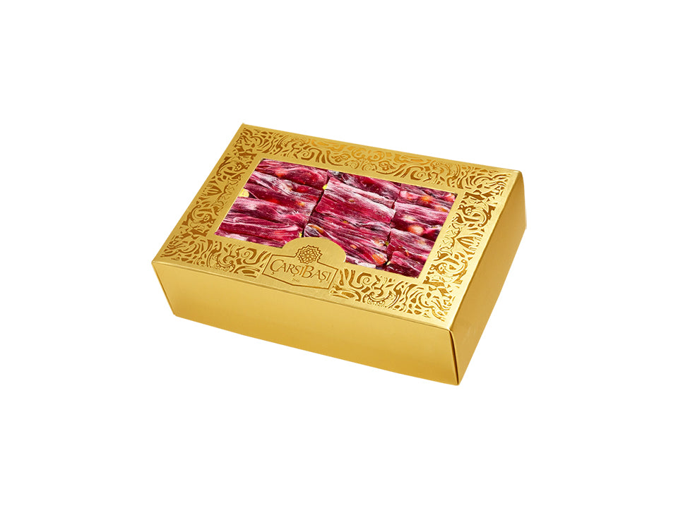Traditional Pomegranate Turkish Delights with Pistachio (Nar Aromali Parmak Fitil Antep Fistikli, Sweet Pomegranate Pistachio Soujouk 12.32 oz, 350 g)