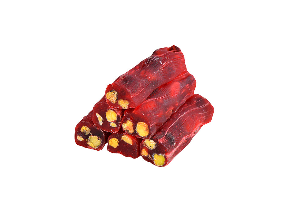 Traditional Pomegranate Turkish Delights with Pistachio (Nar Aromali Parmak Fitil Antep Fistikli, Sweet Pomegranate Pistachio Soujouk 12.32 oz, 350 g)
