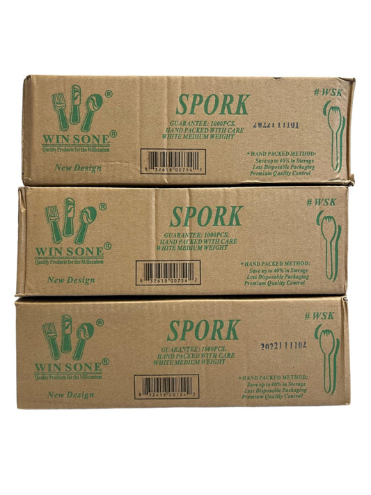 SPORK Mediumweight Polypropylene Cutlery, Spork, White, 1000/Carton x 3 = 3000 sporks